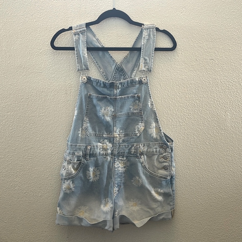 Denim overalls light blue with white flowers